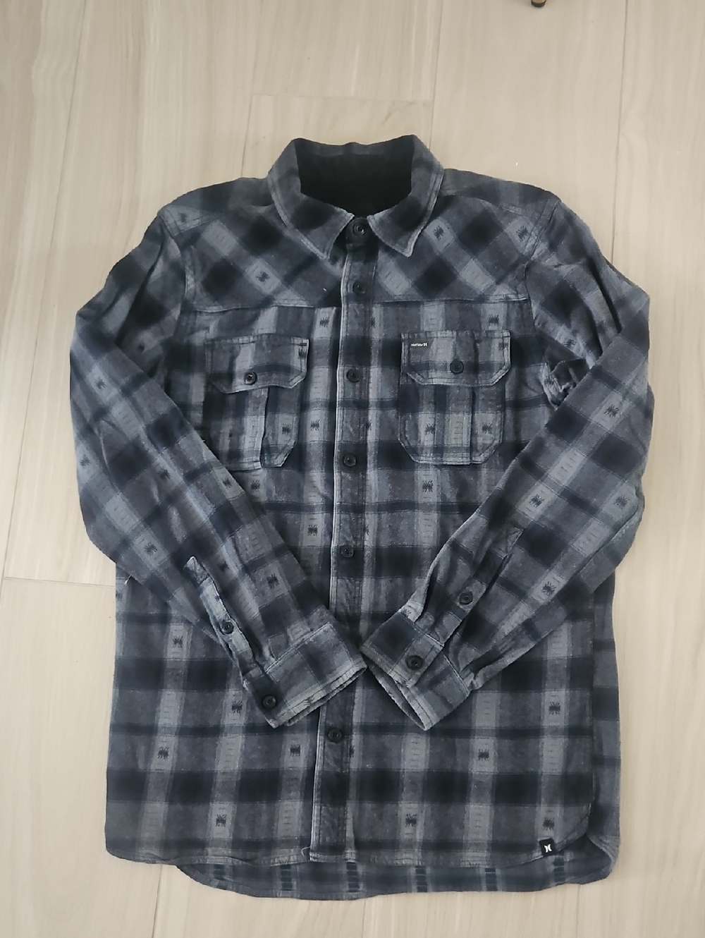 Hurley Men's Blue and Black Plaid Flannel Shirt